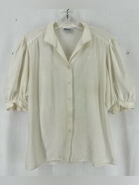 Runway 7 Blouse Puff Sleeve Button Front Women’s L Ivory